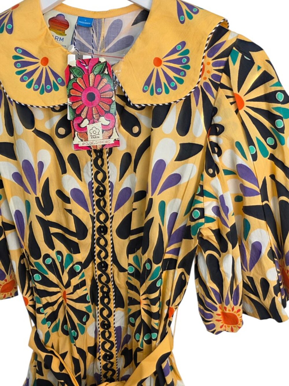 Farm Rio x Anthropologie Puff-Sleeve Printed Romper, Cotton, Boho, Resort, Sz S - Picture 10 of 11